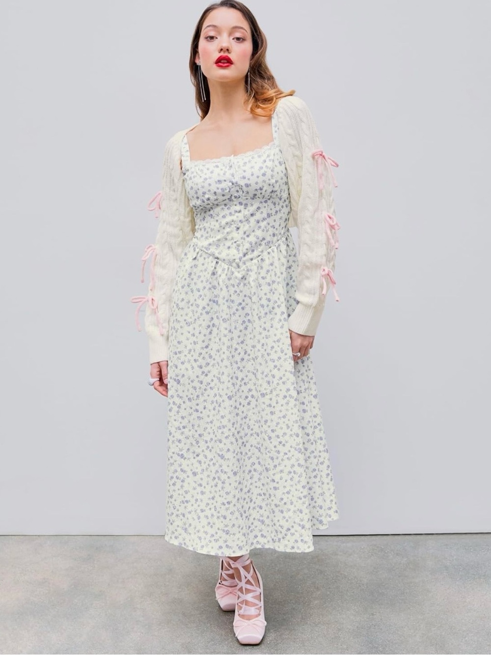 CIDER NWT SQUARE NECK FLORAL CORSET MIDI DRESS MEDIUM